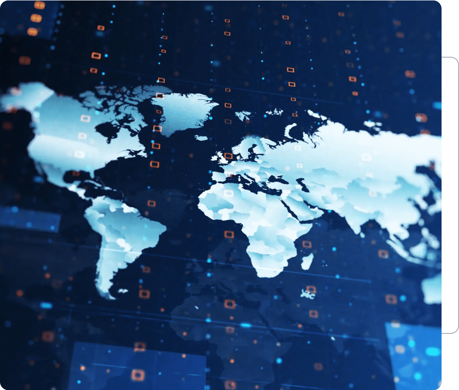 Digital world map with data overlay.